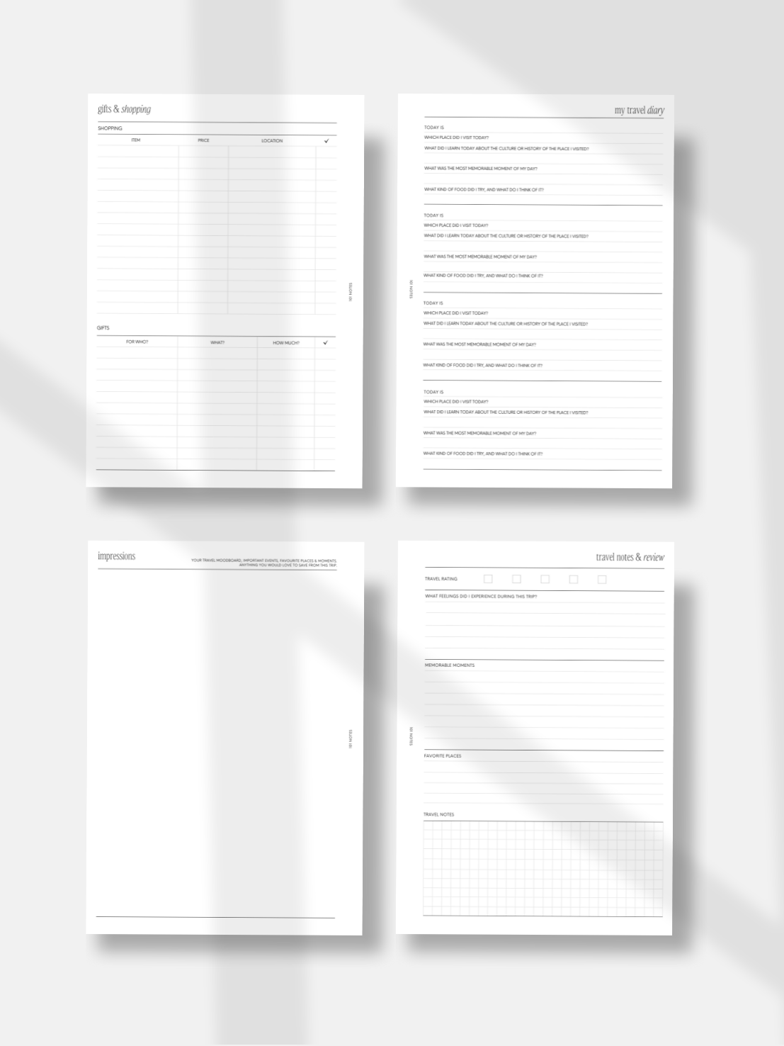 Travel Planner Inserts