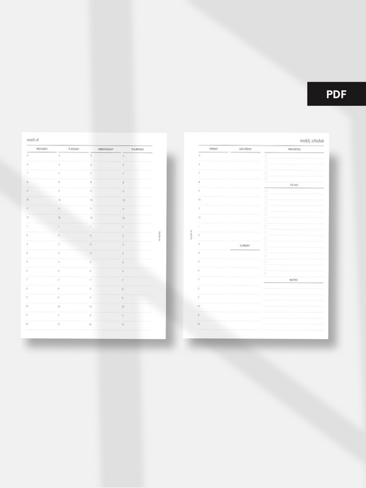 PDF - Undated Weekly Planner Inserts - WO2P-001 Hourly