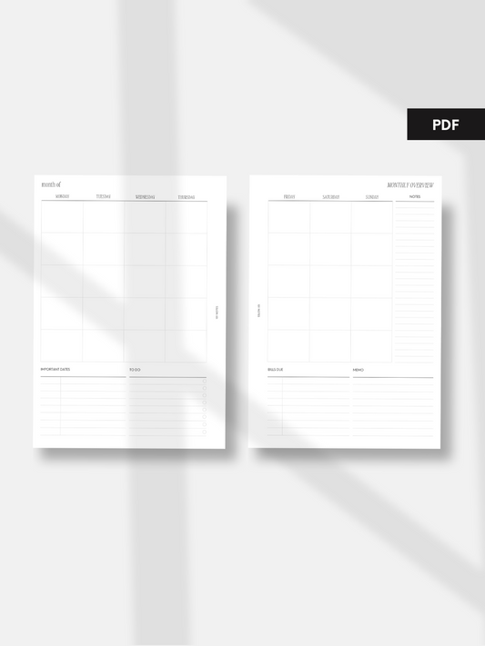 PDF - Undated Monthly Planner Inserts - MO2P-003